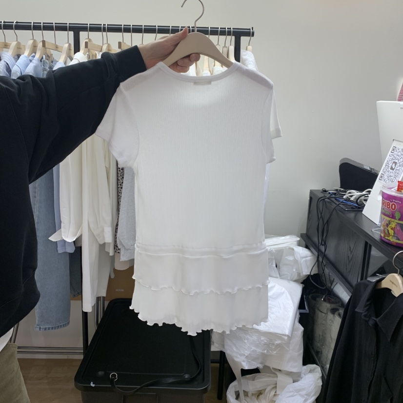 SPAGHETTI韓國直郵實拍女士新品熱賣時尚休閑人氣T恤荷葉邊spaghettiT恤