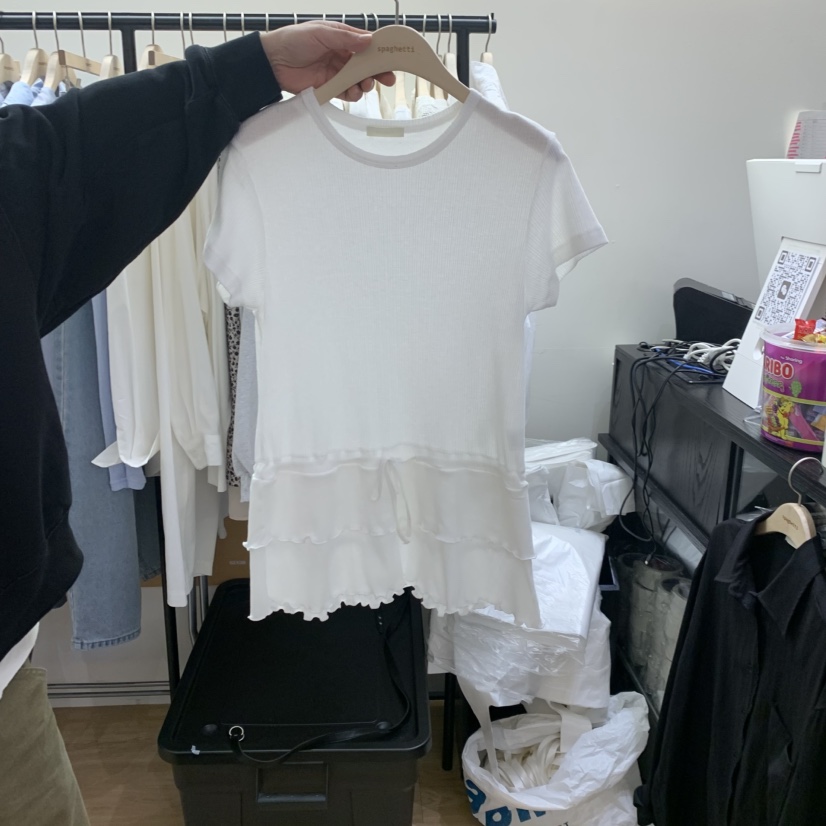 SPAGHETTI韓國直郵實拍女士新品熱賣時尚休閑人氣T恤荷葉邊spaghettiT恤圖色1