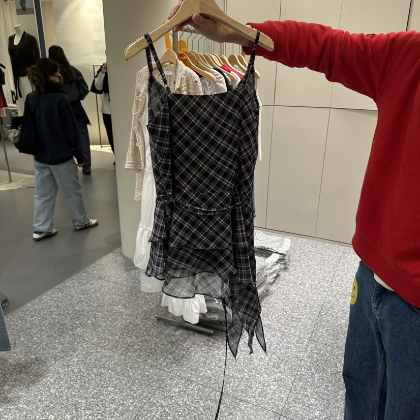 SOF韓國直郵女士新品休閑人氣26春夏連衣裙不含飾品格子雪紡SOF連衣裙