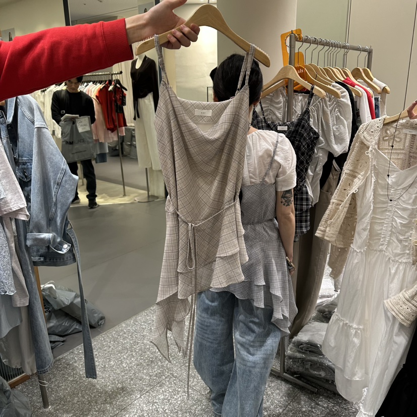 SOF韓國直郵女士新品休閑人氣26春夏連衣裙不含飾品格子雪紡SOF連衣裙圖色2