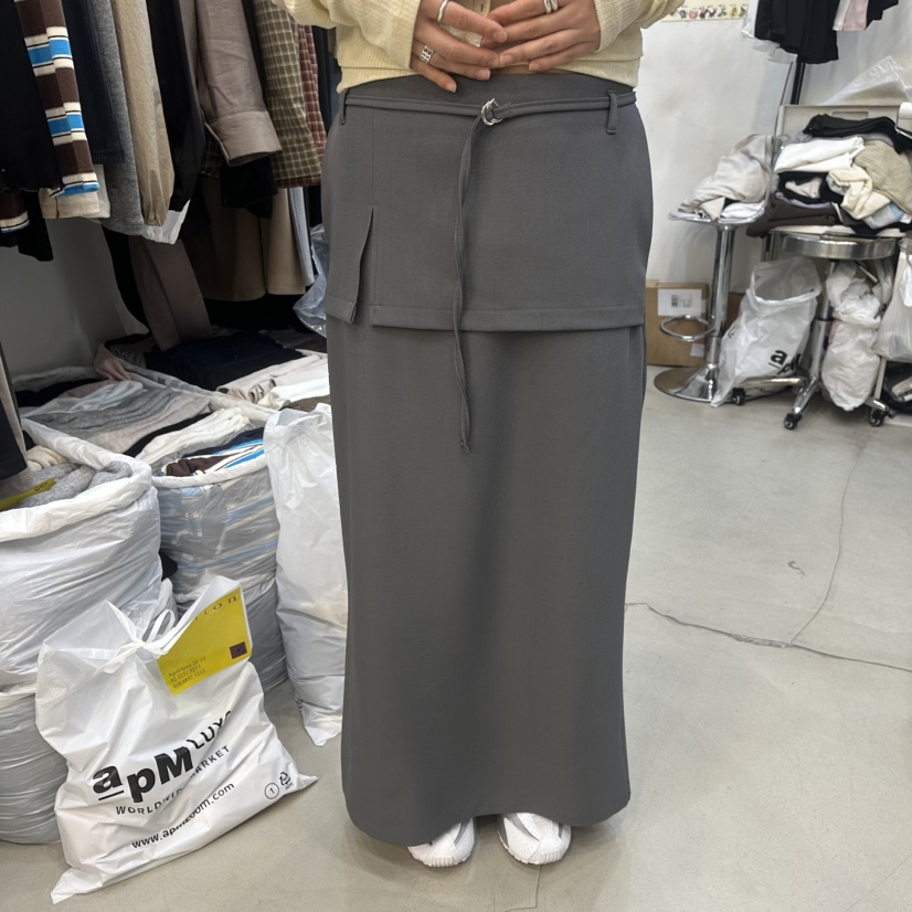 BILLION-L韓國東大門代購女裝新款職業休閑時尚長裙腰帶BILLION-L長裙圖色1