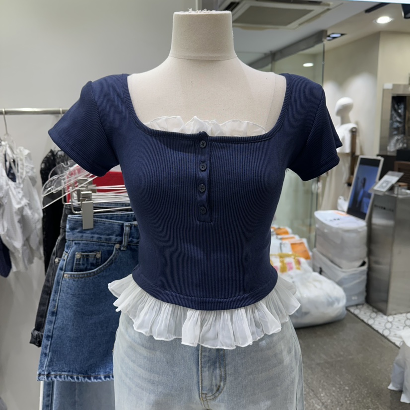 BAIE.38韓國直郵女裝新款26春夏人氣休閑職業時尚T恤假兩件BAIE.38T恤圖色3深藍色