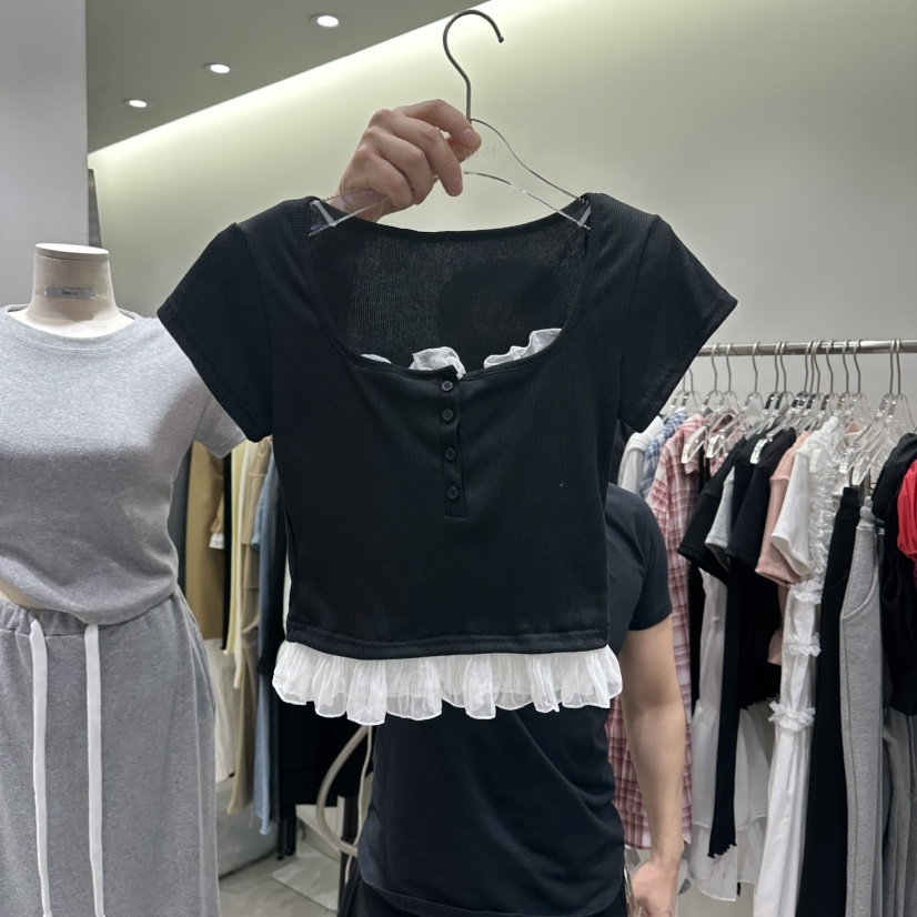 BAIE.38韓國直郵女裝新款26春夏人氣休閑職業時尚T恤假兩件BAIE.38T恤圖色4黑色