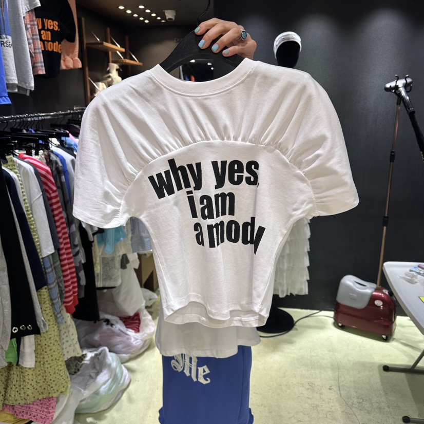 CHAVI韓國東大門代購女士新品26春夏人氣時尚推薦T恤褶皺CHAVIT恤圖色2