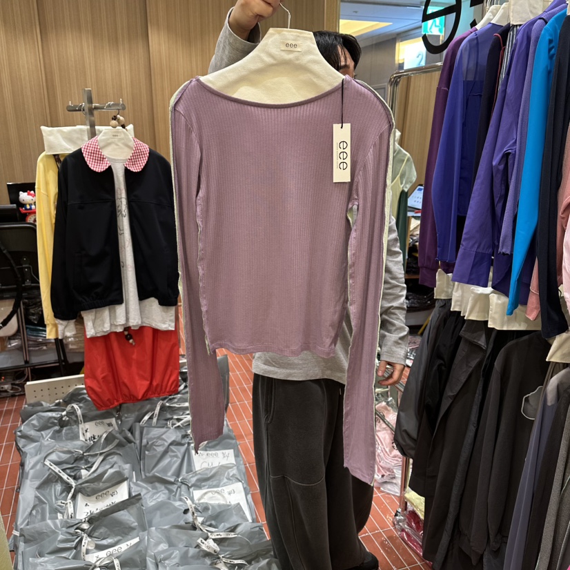 E/E/E韓國東大門直郵女裝新款人氣26春夏職業推薦長袖T恤E/E/E長袖T恤