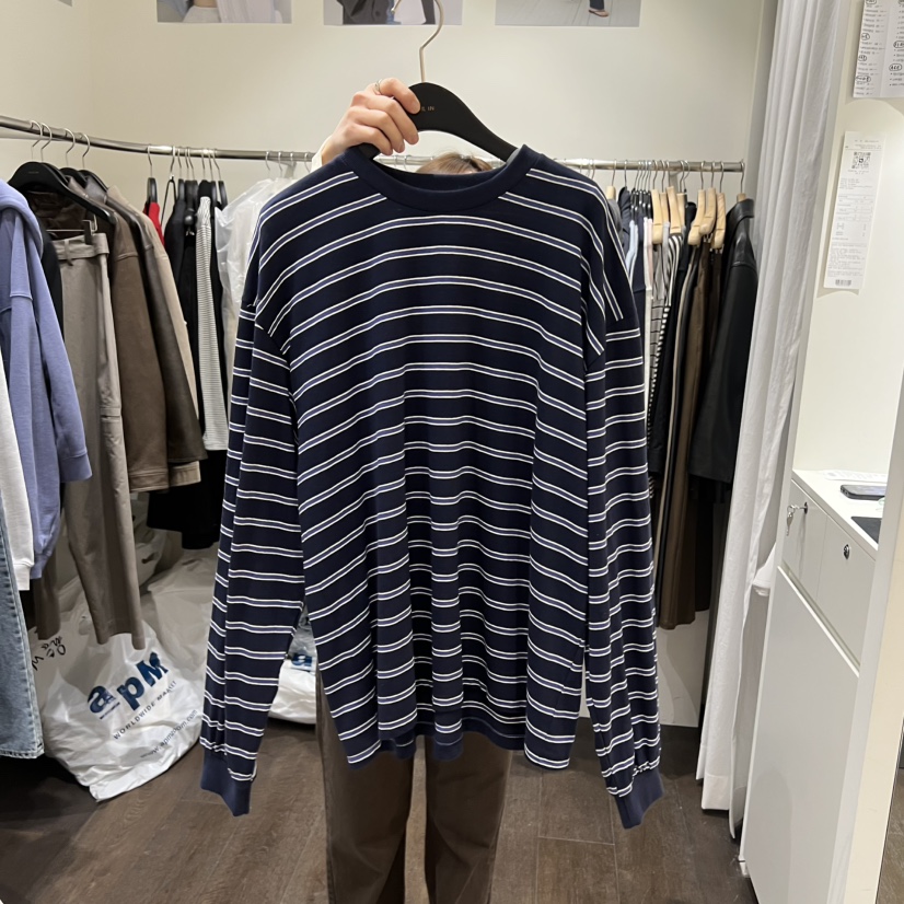 OURIN/THIS IS韓國直郵女士新款職業熱賣26春夏長袖T恤條紋OURIN/THIS IS長袖T恤圖色1