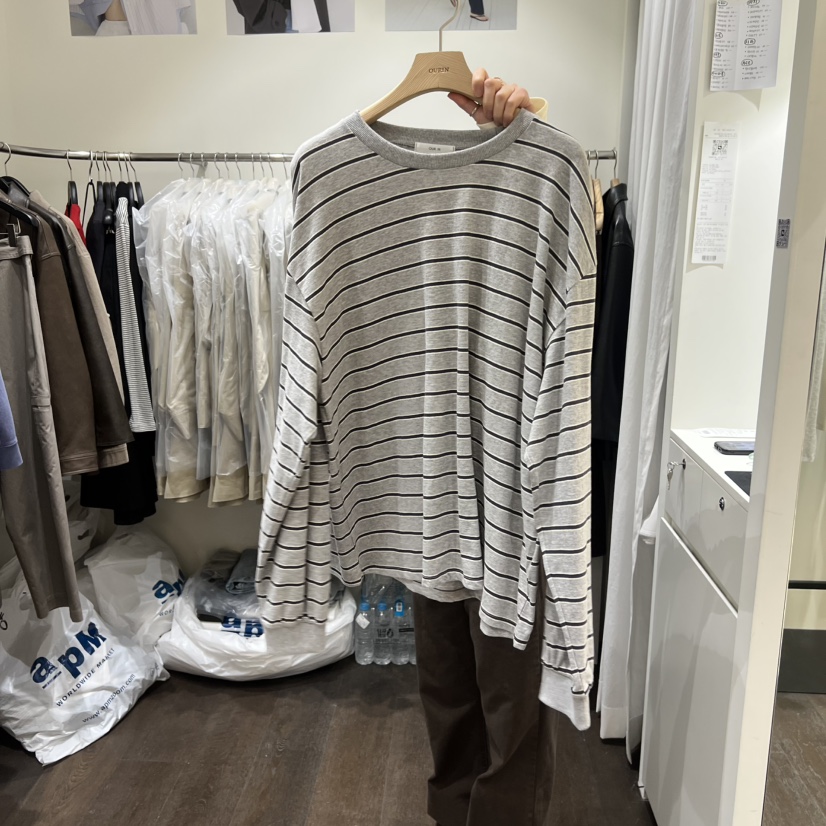 OURIN/THIS IS韓國直郵女士新款職業熱賣26春夏長袖T恤條紋OURIN/THIS IS長袖T恤圖色2