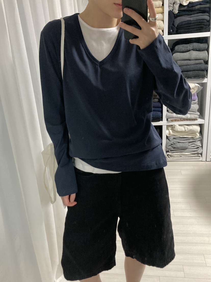 MYOS韓國東大門直郵女士新品休閑推薦長袖T恤不含內搭V領MYOS長袖T恤