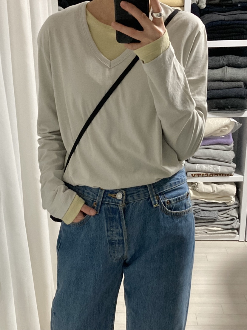 MYOS韓國東大門直郵女士新品休閑推薦長袖T恤不含內搭V領MYOS長袖T恤