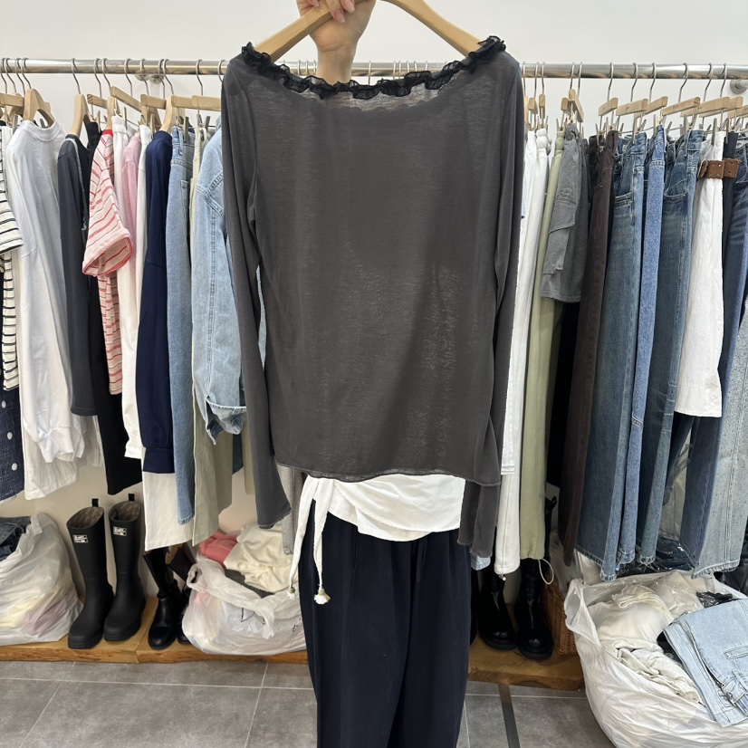 DELIGHT-L東大門實拍女士新款26春夏長袖T恤不含包荷葉邊DELIGHT-L長袖T恤