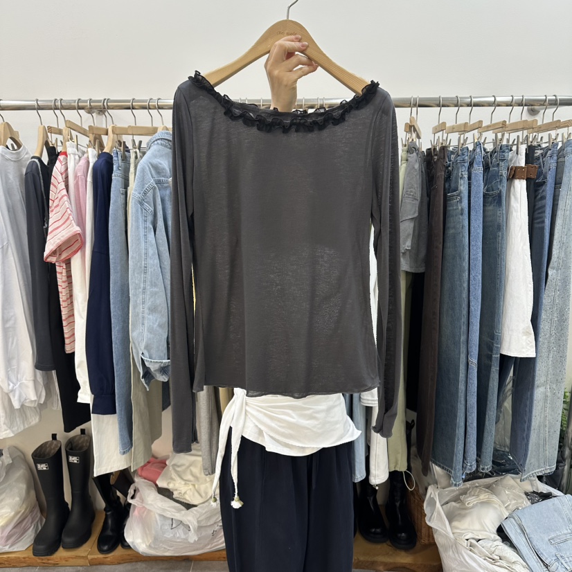 DELIGHT-L東大門實拍女士新款26春夏長袖T恤不含包荷葉邊DELIGHT-L長袖T恤圖色2