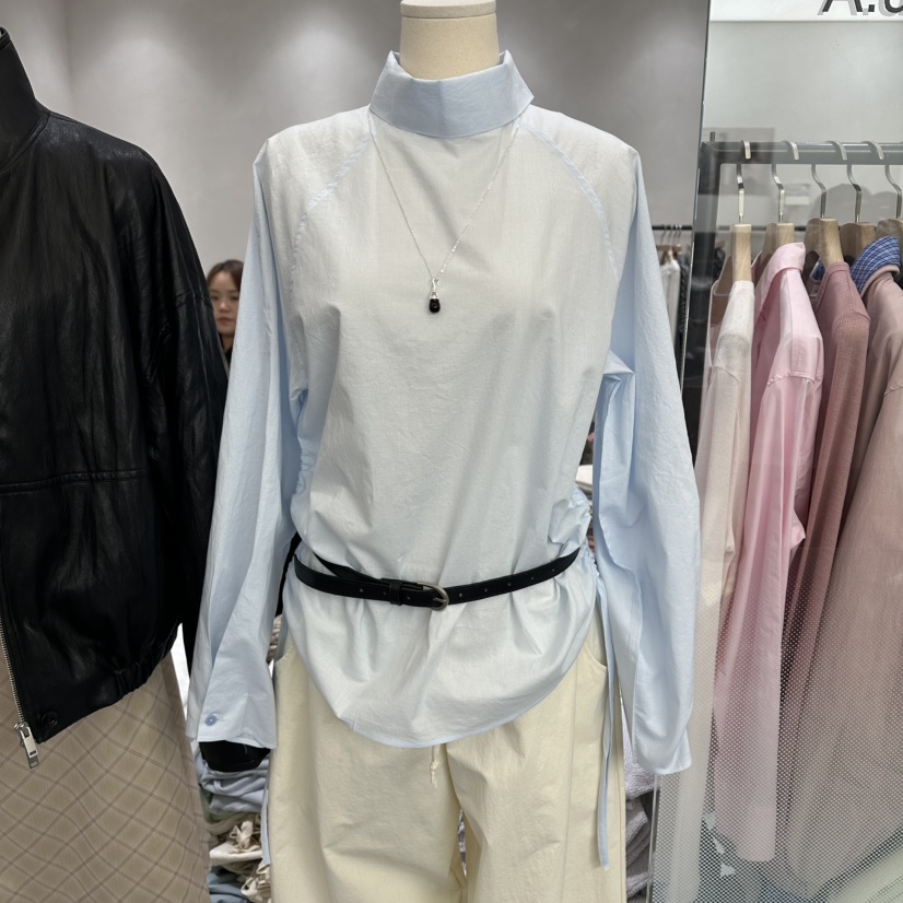 AURA東大門實拍女裝新款職業襯衫蕾絲衫不含飾品高領腰帶Au ra襯衫/蕾絲衫圖色3