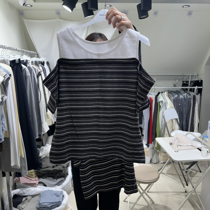 OWNS韓國東大門直郵女士新款時尚推薦熱賣休閑職業T恤假兩件OWNS HAUST恤圖色2