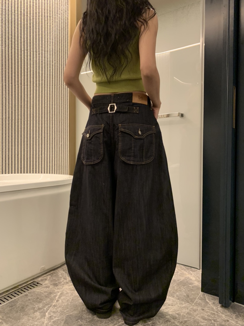 BADCALM東大門直郵女裝新款職業真品時尚牛仔褲不褪色口袋BADCALM牛仔褲