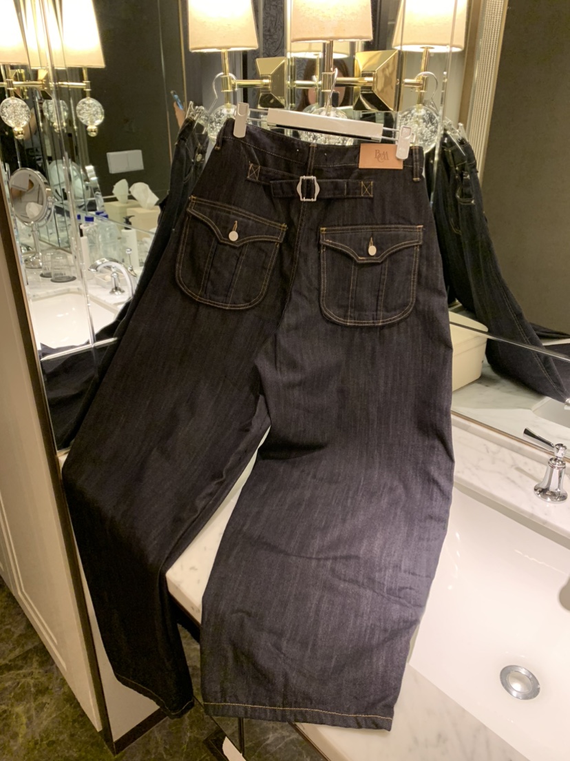 BADCALM東大門直郵女裝新款職業真品時尚牛仔褲不褪色口袋BADCALM牛仔褲