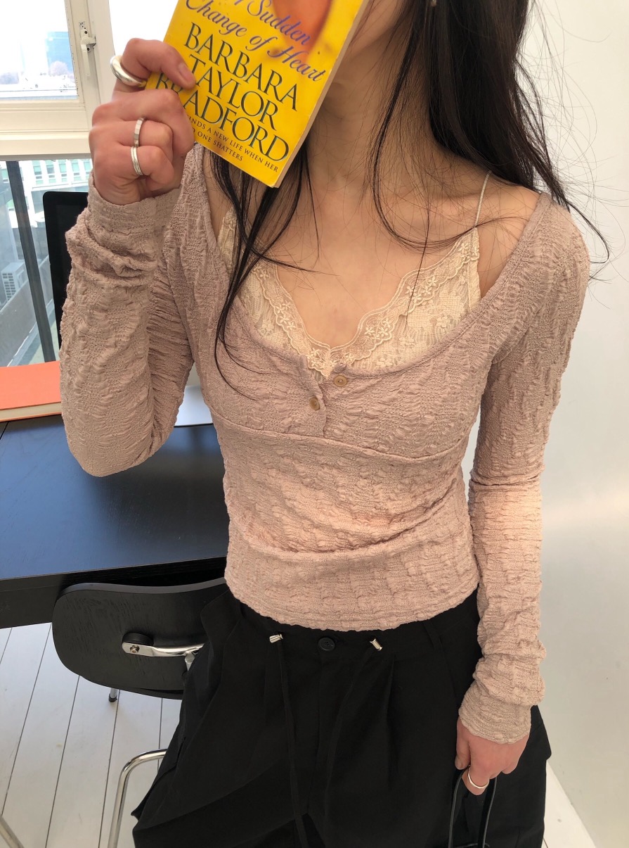 MELTED-P東大門實拍女裝新品推薦熱賣時尚真品長袖T恤蕾絲MELTED-P長袖T恤圖色2