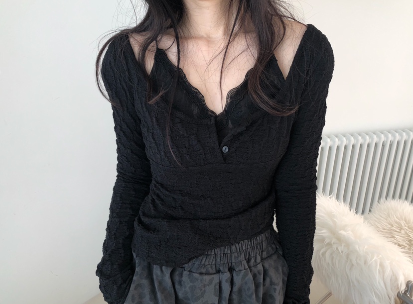 MELTED-P東大門實拍女裝新品推薦熱賣時尚真品長袖T恤蕾絲MELTED-P長袖T恤圖色3