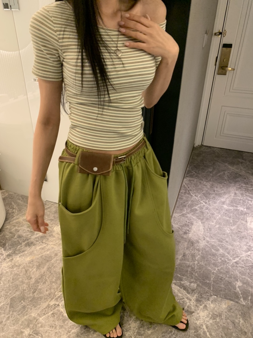 BADCALM東大門實拍女裝新款推薦時尚人氣職業真品休閑褲腰帶BADCALM休閑褲