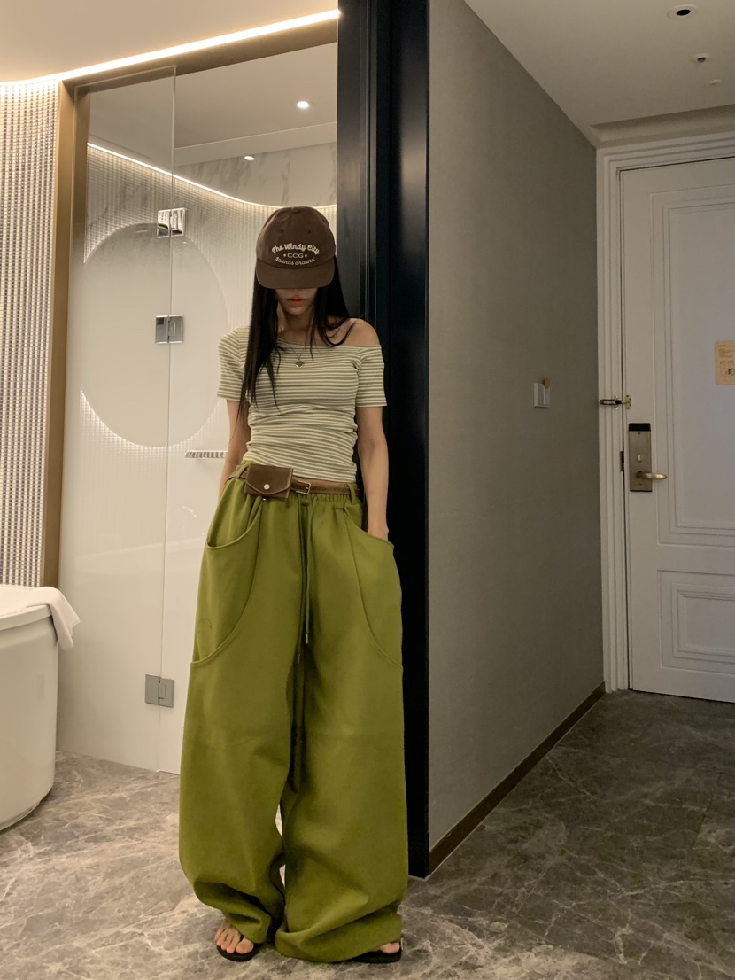 BADCALM東大門實拍女裝新款推薦時尚人氣職業真品休閑褲腰帶BADCALM休閑褲