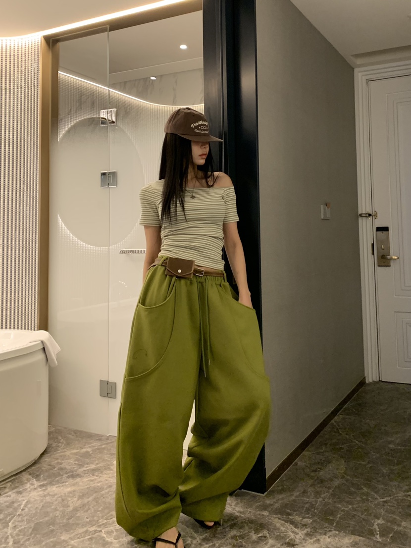 BADCALM東大門實拍女裝新款推薦時尚人氣職業真品休閑褲腰帶BADCALM休閑褲