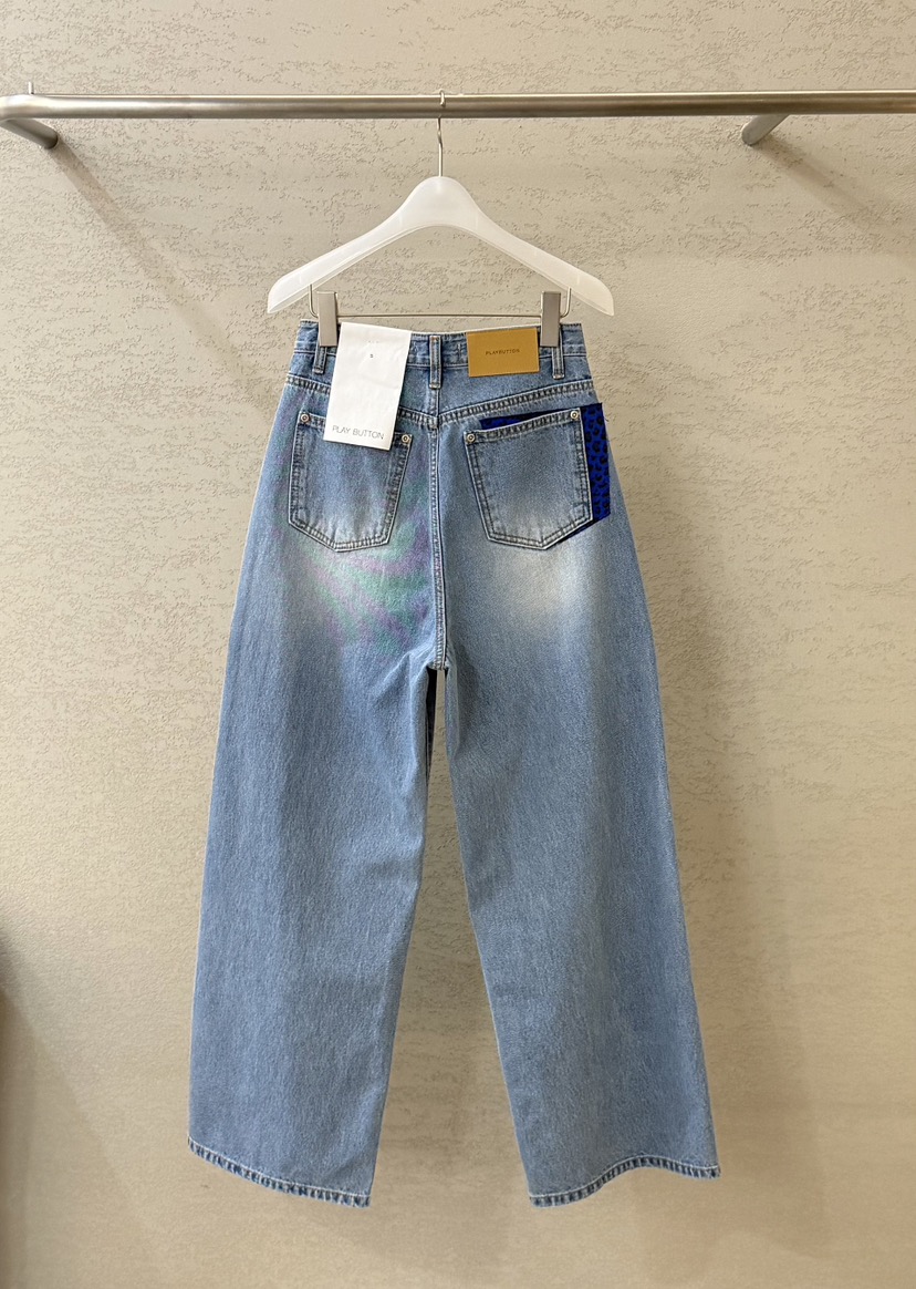 PLAYBUTTON-P韓國直郵女士新款人氣時尚26春夏職業牛仔褲PLAYBUTTON牛仔褲