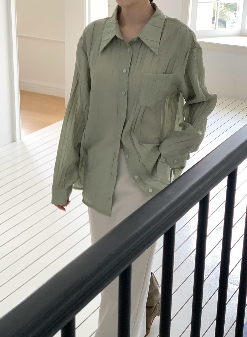 BINUS東大門代購女士新款休閑時尚人氣推薦襯衫蕾絲衫褶皺BINUS襯衫/蕾絲衫