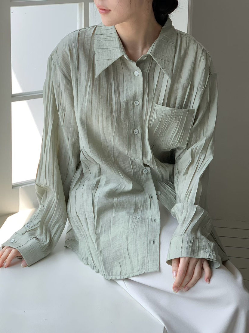 BINUS東大門代購女士新款休閑時尚人氣推薦襯衫蕾絲衫褶皺BINUS襯衫/蕾絲衫