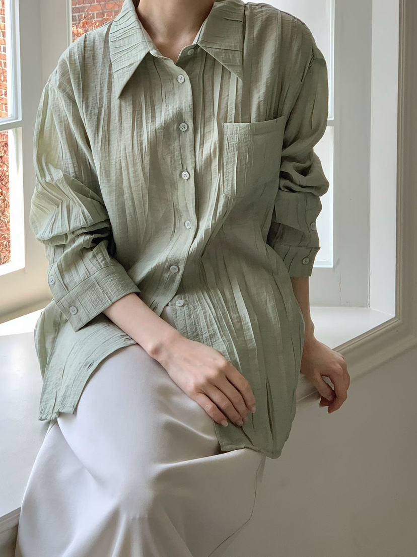 BINUS東大門代購女士新款休閑時尚人氣推薦襯衫蕾絲衫褶皺BINUS襯衫/蕾絲衫