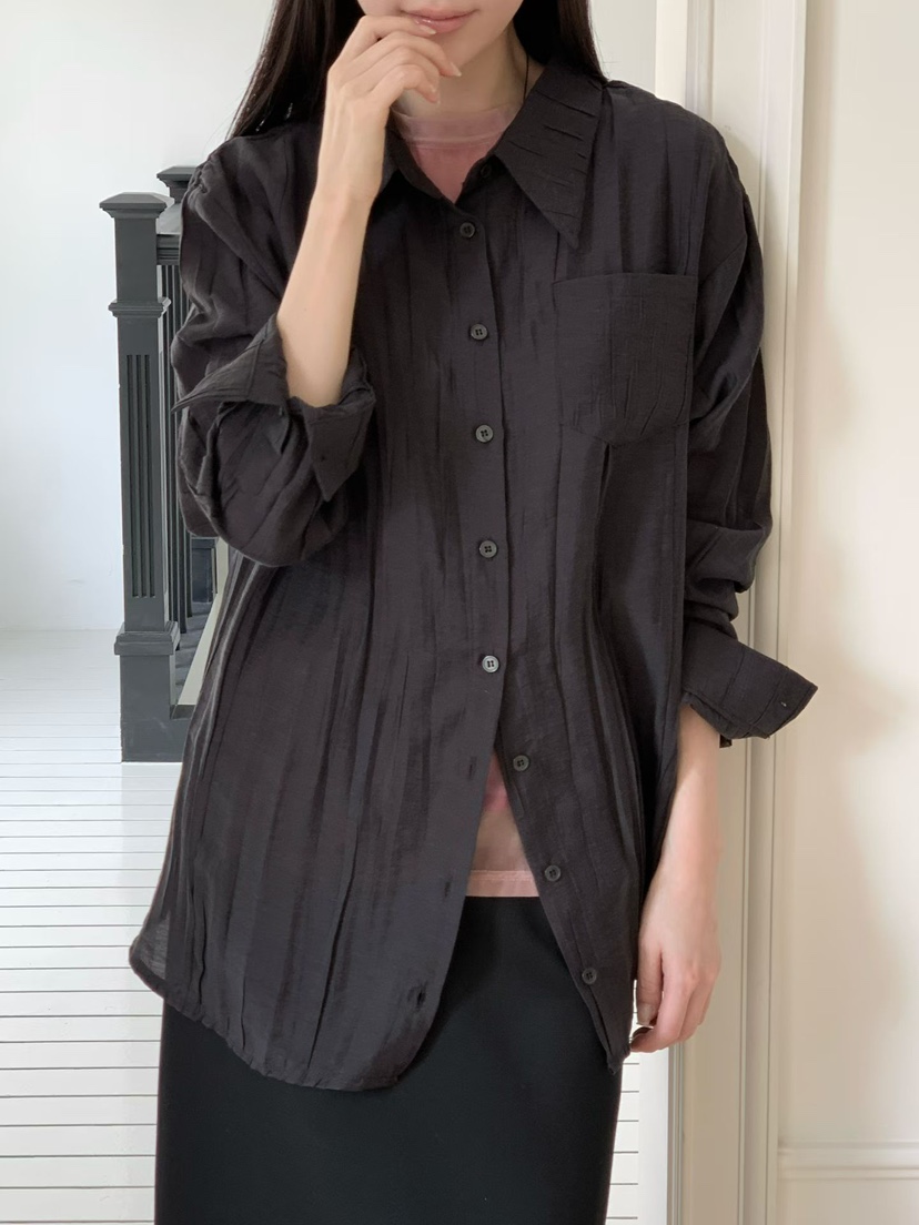 BINUS東大門代購女士新款休閑時尚人氣推薦襯衫蕾絲衫褶皺BINUS襯衫/蕾絲衫