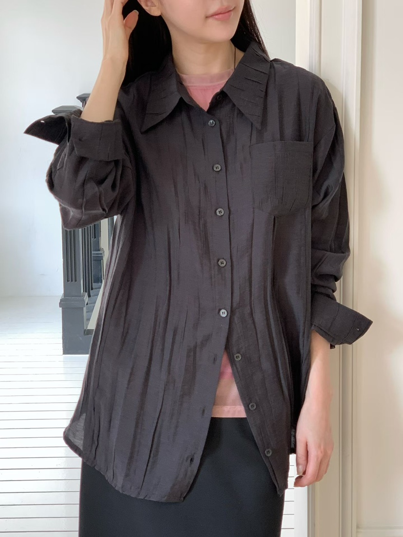 BINUS東大門代購女士新款休閑時尚人氣推薦襯衫蕾絲衫褶皺BINUS襯衫/蕾絲衫圖色1