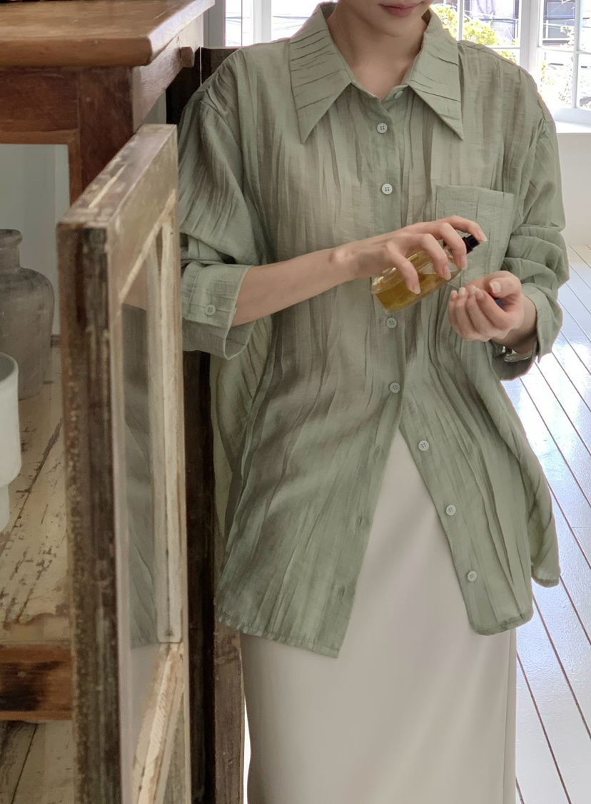 BINUS東大門代購女士新款休閑時尚人氣推薦襯衫蕾絲衫褶皺BINUS襯衫/蕾絲衫圖色3