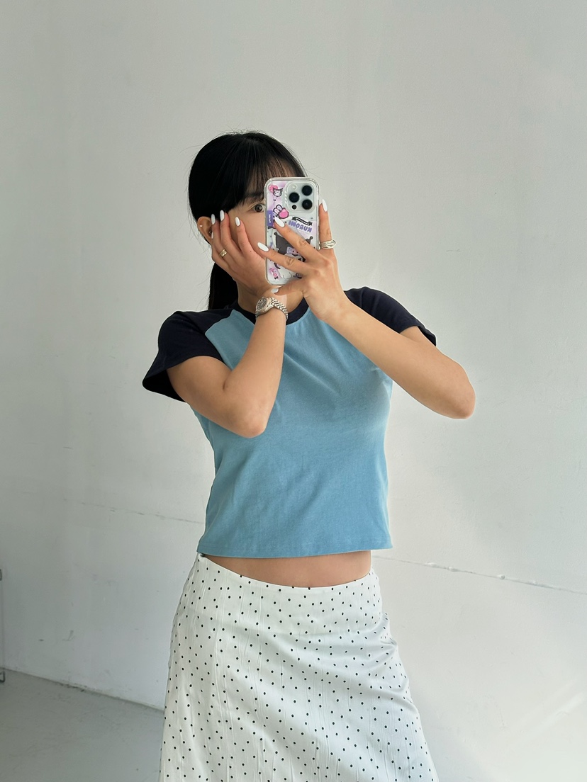 BYRING東大門直郵女士新款休閑26春夏職業時尚T恤插肩袖修身BYRINGT恤