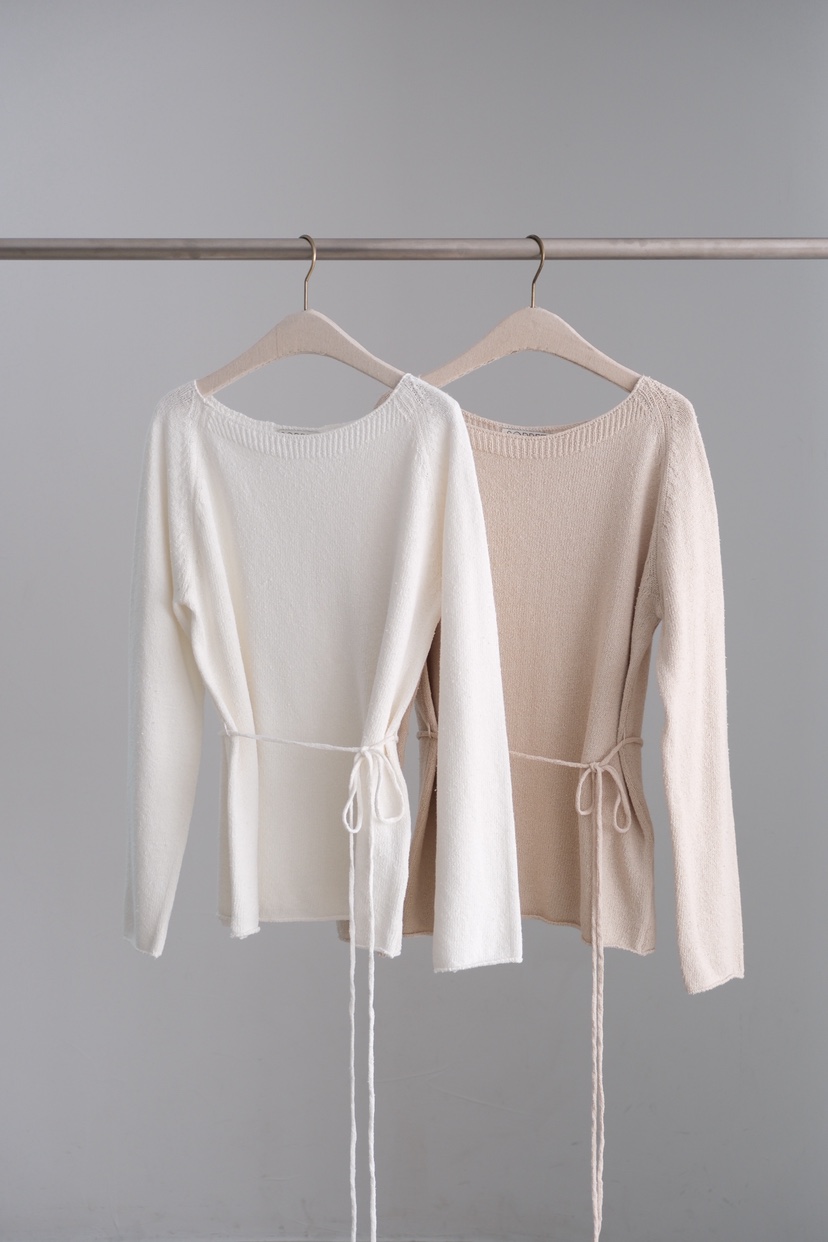 SORBET/FLAT WHITE韓國直郵女裝新款推薦針織衫含腰繩亞麻SORBET/FLAT WHITE針織衫