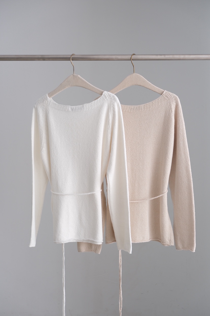 SORBET/FLAT WHITE韓國直郵女裝新款推薦針織衫含腰繩亞麻SORBET/FLAT WHITE針織衫