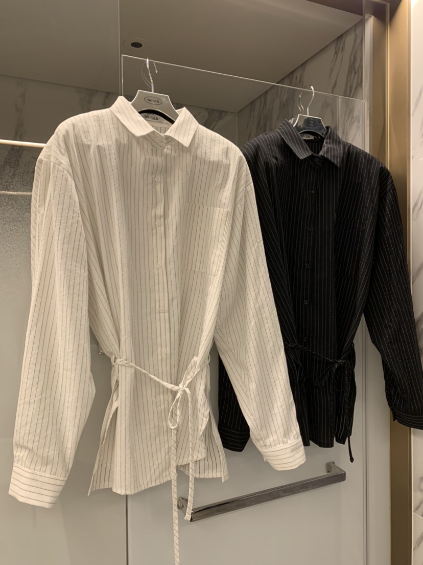 BADCALM韓國直郵女裝新品真品職業熱賣26春夏襯衫蕾絲衫含腰繩BADCALM襯衫/蕾絲衫