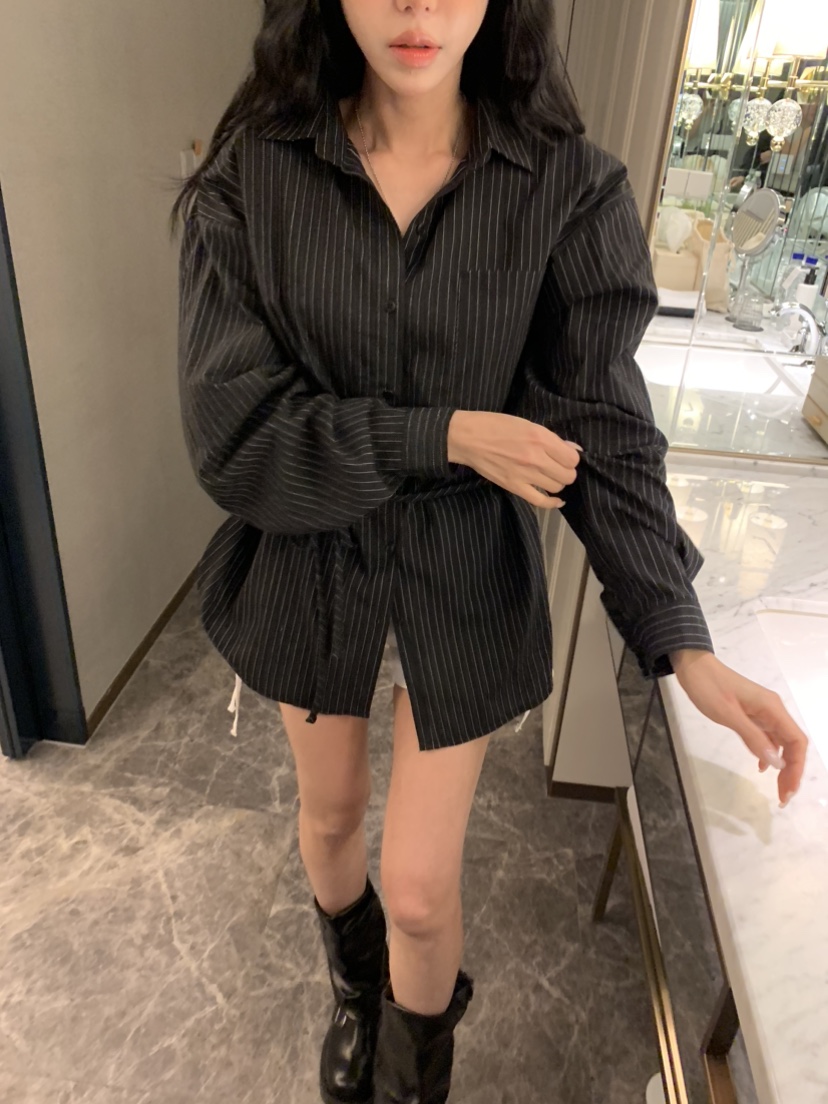 BADCALM韓國直郵女裝新品真品職業熱賣26春夏襯衫蕾絲衫含腰繩BADCALM襯衫/蕾絲衫圖色1