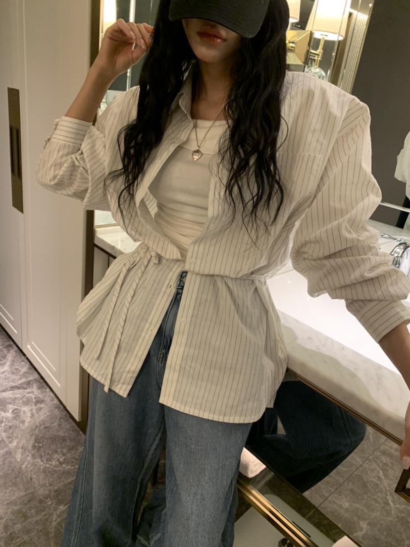 BADCALM韓國直郵女裝新品真品職業熱賣26春夏襯衫蕾絲衫含腰繩BADCALM襯衫/蕾絲衫圖色2