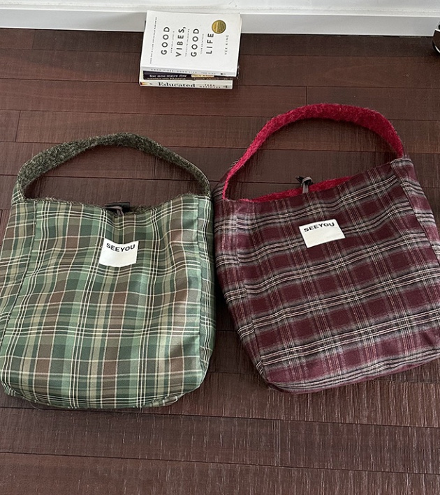 POSH BLUE東大門實拍女裝新款時尚單肩斜跨包格子棉質雙面POSH BLUE單肩/斜跨包