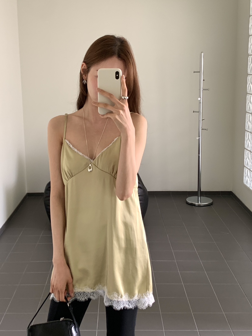 FRILL-T/DADA韓國直郵女士新品熱賣休閑連衣裙蕾絲緞面FRILL-T/DADA連衣裙