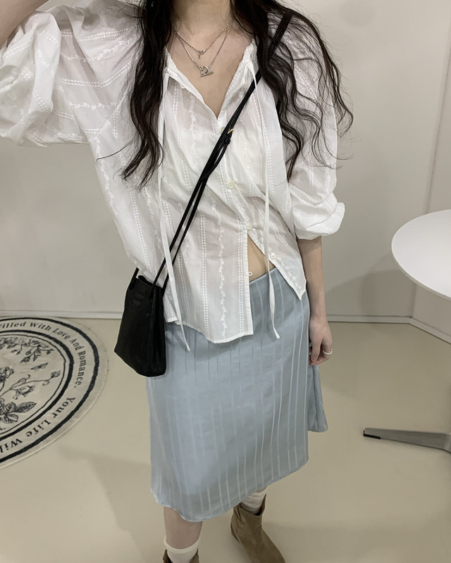 FRILL-T/DADA韓國直郵女士新品熱賣時尚半身裙中短裙緞面FRILL-T/DADA半身裙/中短裙