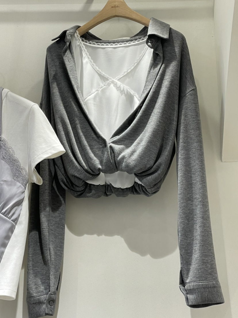 MUSK韓國直郵女裝新款真品人氣職業時尚襯衫蕾絲衫假兩件MUSK襯衫/蕾絲衫圖色1