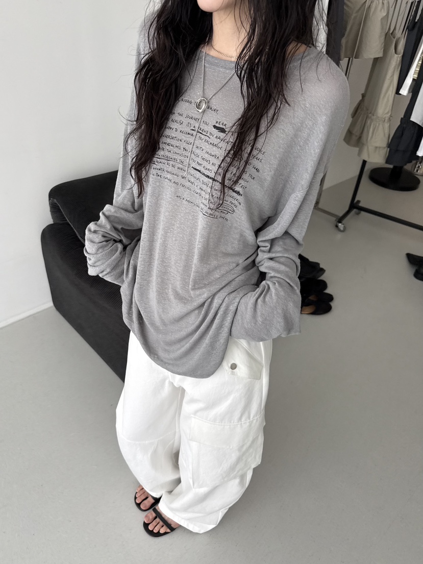 MINIMUZE東大門直郵女士新款休閑職業人氣推薦長袖T恤亞麻MINIMUZE長袖T恤