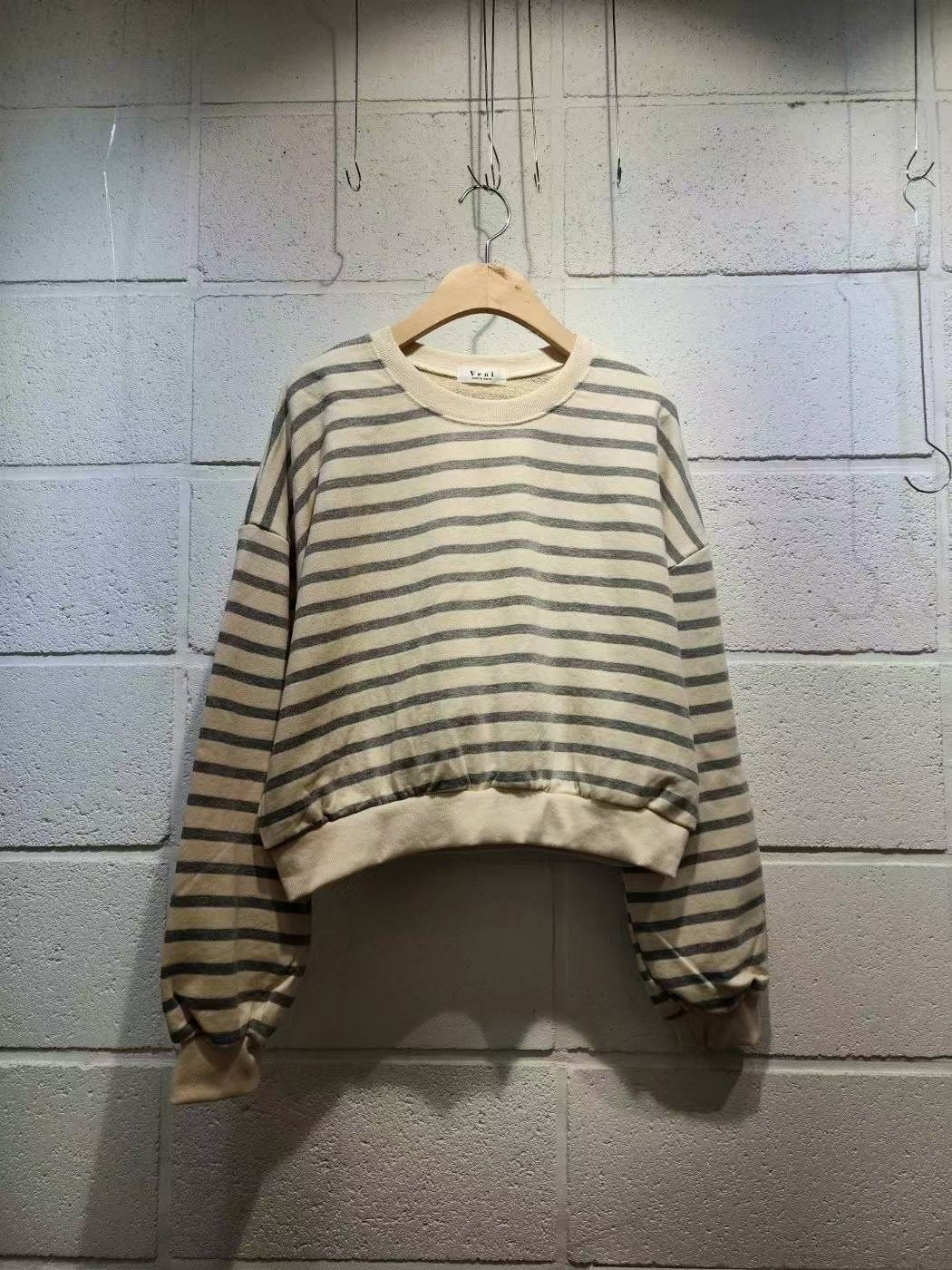 VENI韓國代購女裝新品職業真品時尚休閑26春夏衛衣短款條紋VENI衛衣圖色3