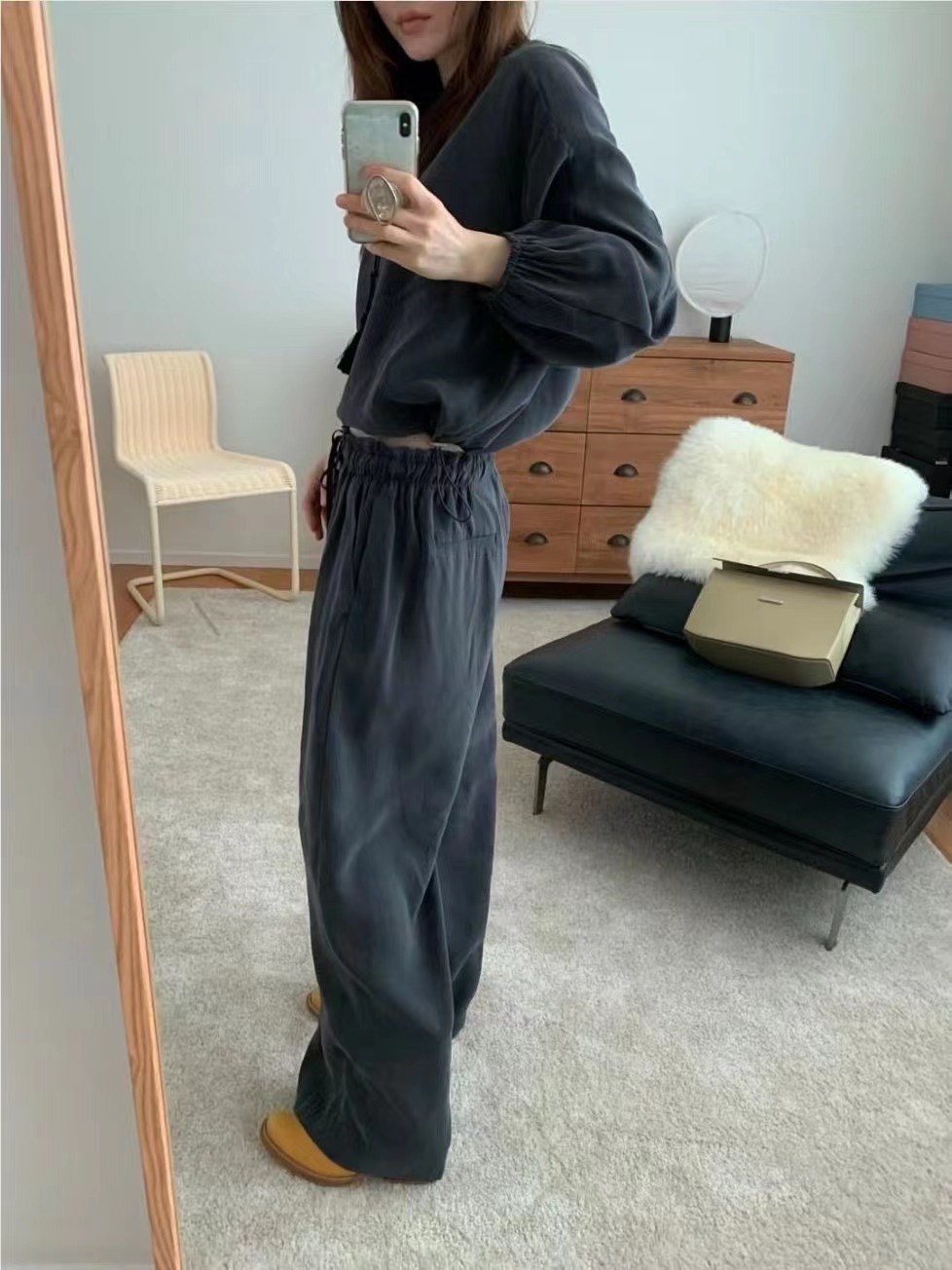 WEARRAW/WELL ROW韓國代購女士新款26春夏真品休閑褲纖維WEARRAW/WELL ROW休閑褲