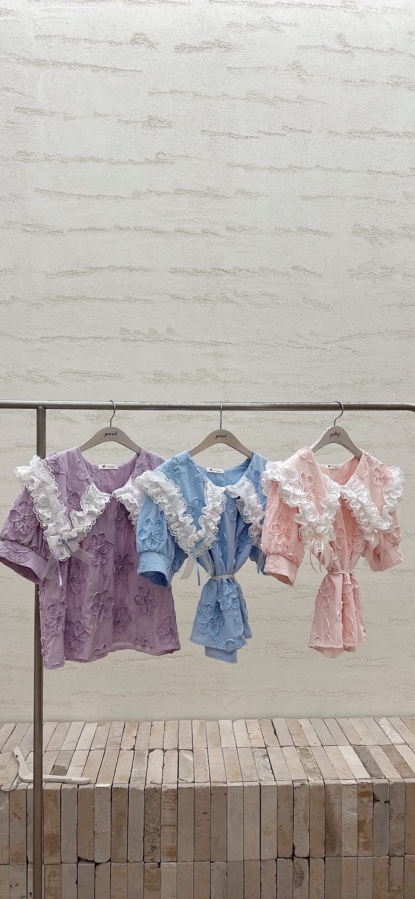 YARD韓國直郵女士新款推薦職業時尚26春夏襯衫蕾絲衫刺繡條紋YARD襯衫/蕾絲衫