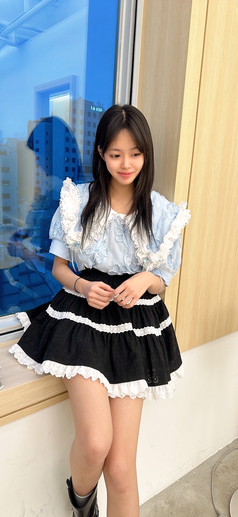 YARD韓國直郵女士新款推薦職業時尚26春夏襯衫蕾絲衫刺繡條紋YARD襯衫/蕾絲衫