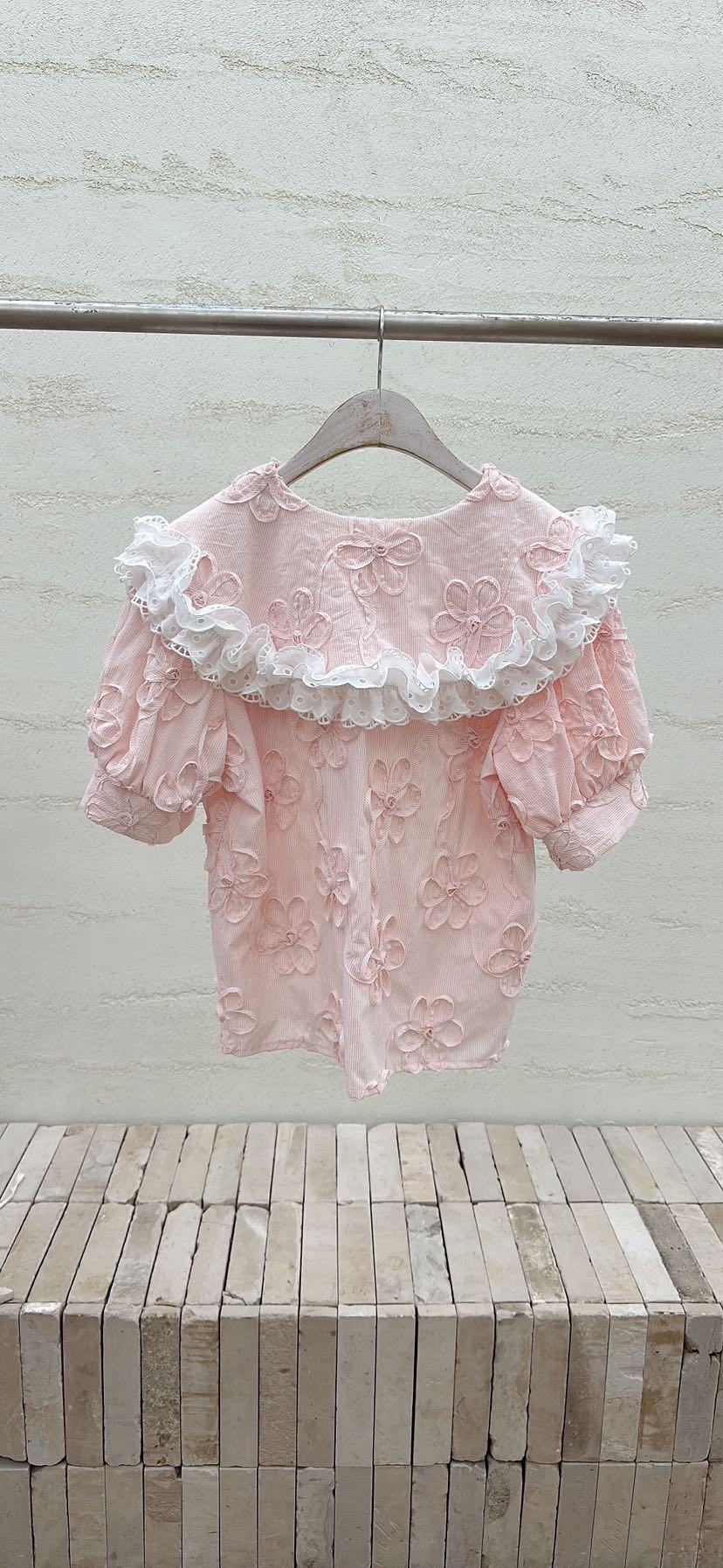 YARD韓國直郵女士新款推薦職業時尚26春夏襯衫蕾絲衫刺繡條紋YARD襯衫/蕾絲衫