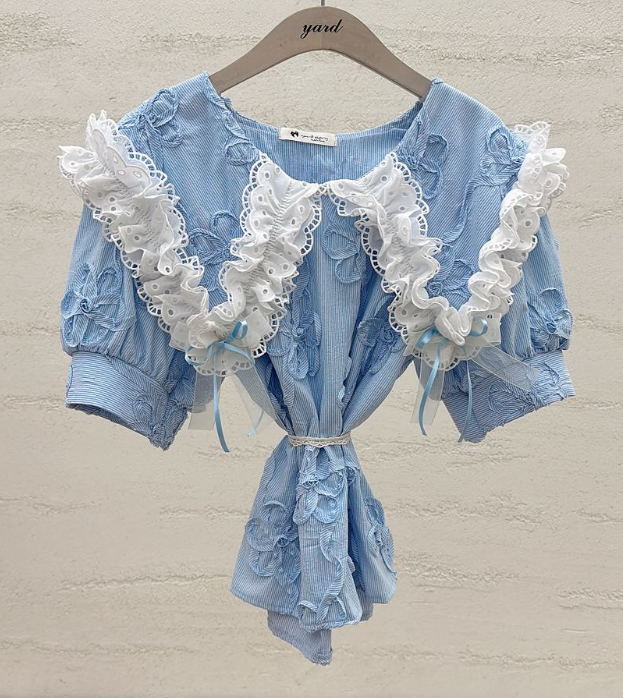 YARD韓國直郵女士新款推薦職業時尚26春夏襯衫蕾絲衫刺繡條紋YARD襯衫/蕾絲衫圖色2