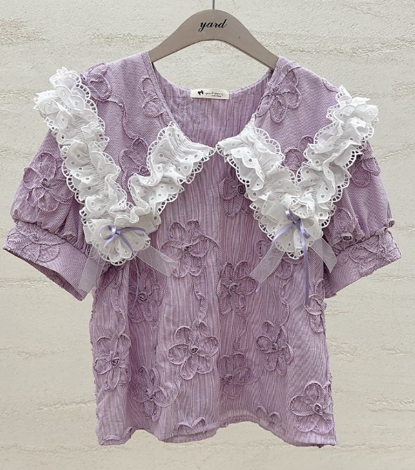 YARD韓國直郵女士新款推薦職業時尚26春夏襯衫蕾絲衫刺繡條紋YARD襯衫/蕾絲衫圖色3