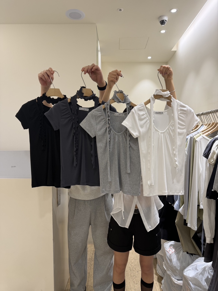 FLOWER-L韓國東大門直郵女士新品時尚職業休閑T恤含脖帶FLOWER-LT恤圖色4左三色